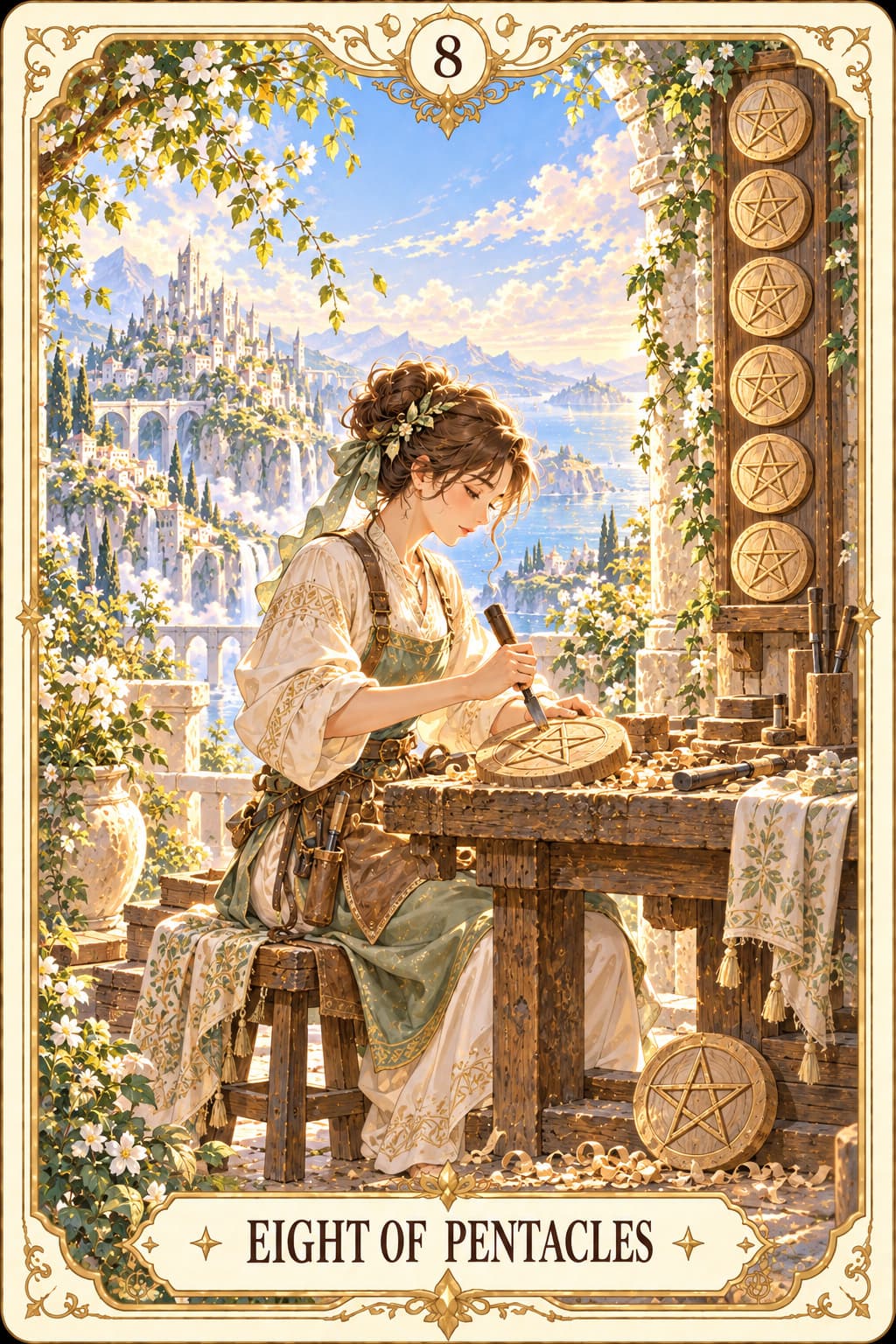 ไพ่ Eight of Pentacles (8 เหรียญ) — รู้จักโครงสร้าง